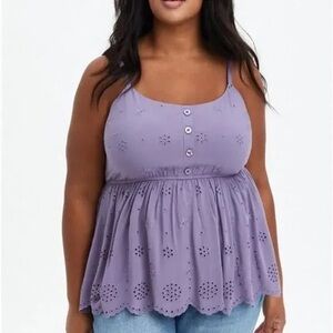 Torrid Peplum Eyelet Cami Sleeveless Top Purple
